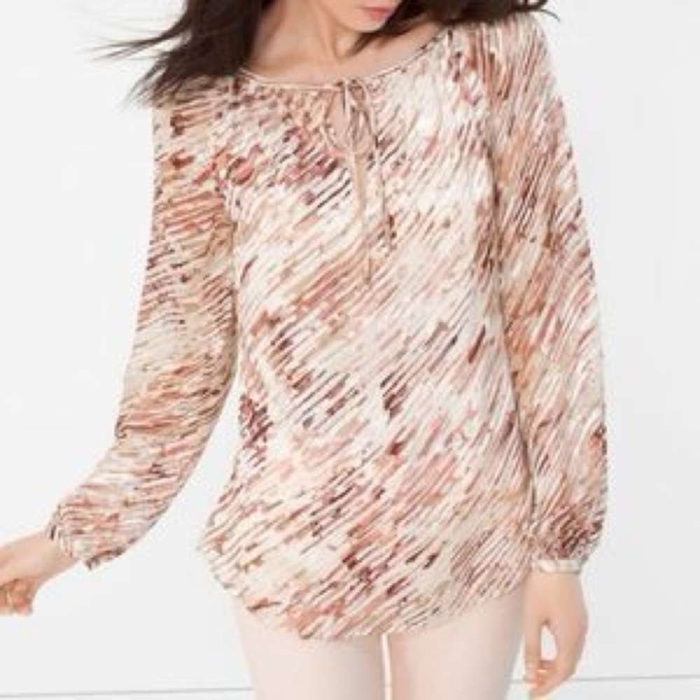 White House Black Market WHBM silk Abstract Print Blouse - Red and Pink Tones 12